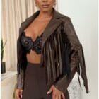 Τζάκετ με κρόσσια , τύπου biker , Suede , γιακάς - WESTERN - AD