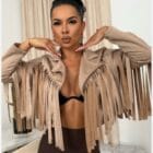 Τζάκετ με κρόσσια , τύπου biker , Suede , γιακάς - WESTERN - AD