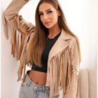 Τζάκετ με κρόσσια , τύπου biker , Suede , γιακάς - WESTERN - AD