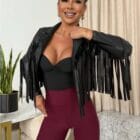 Τζάκετ με κρόσσια , τύπου biker , Suede , γιακάς - WESTERN - AD