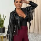 Τζάκετ με κρόσσια , τύπου biker , Suede , γιακάς - WESTERN - AD