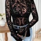 Μπλούζα , διάφανο ύφασμα , βελούδινα σχέδια τύπου λαχούρια - EDGY - AD