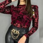 Μπλούζα , διάφανο ύφασμα , βελούδινα σχέδια τύπου λαχούρια - EDGY - AD