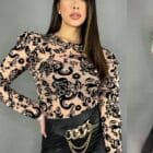 Μπλούζα , διάφανο ύφασμα , βελούδινα σχέδια τύπου λαχούρια - EDGY - AD
