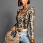 Μπλούζα , μακρυμάνικη , τετράγωνη λαιμόκοψη , Animal print - SESIE - AD