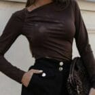 Μπλούζα μακρυμάνικη , σούρα και ασύμμετρη γωνία στην λαιμόκοψη - KEGIA - AD