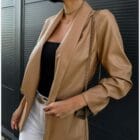 Σακάκι δερματίνη , σούρες στα μανίκια , γιακάς - DONSE - AD