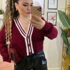 Crop ζακέτα πλεκτή , λευκές ρίγες , κουμπιά - PREPPY STYLE - AD