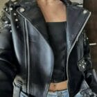 Δερμάτινο Τζάκετ με Φερμουάρ, Ζώνη και Τρουκς - ROCK - AD