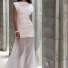 Σετ 2 σε 1  –  Μίνι φόρεμα & διαφανής τούλινη φούστα , αμάνικο , σούρες - DOUBLE - LO