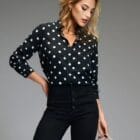 Αέρινο θηλυκό ημιδιάφανο πουκάμισο πουά μοτίβο , γιακάς , πατιλέτα - ZESEM - AD