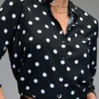 Αέρινο θηλυκό ημιδιάφανο πουκάμισο πουά μοτίβο , γιακάς , πατιλέτα - ZESEM - AD