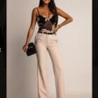 Αισθησιακό κορμάκι , διάφανο ύφασμα , ανάγλυφα μπεζ λουλούδια - FESTI - LO