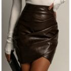 Φούστα δερματίνη , λοξό τελείωμα , σούρες , ελαφριά γυαλάδα - LESINE - LO