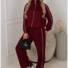 Αθλητικό σετ φόρμας με διπλές λευκές ρίγες , φούτερ ψηλό γιακά , παντελόνι με τσέπες - LINE - LO