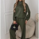 Αθλητικό σετ φόρμας με διπλές λευκές ρίγες , φούτερ ψηλό γιακά , παντελόνι με τσέπες - LINE - LO