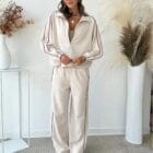 Αθλητικό σετ φόρμας με διπλές λευκές ρίγες , φούτερ ψηλό γιακά , παντελόνι με τσέπες - LINE - LO