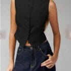 Διαχρονικό μεσάτο γιλέκο , κουμπιά υφασμάτινη επένδυση - ZAFESTA - LO