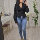 Ρομαντικό πουκάμισο με κορσέ λεπτομέρεια και δραματικά μανίκια , σούρες - KALINSTA - LO