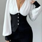 Ρομαντικό πουκάμισο με κορσέ λεπτομέρεια και δραματικά μανίκια , σούρες - KALINSTA - LO