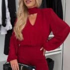 Μπλούζα - top με cut - out V και balloon τελείωμα , φαρδιά μανίκια - KALSEN - LO