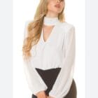 Μπλούζα - top με cut - out V και balloon τελείωμα , φαρδιά μανίκια - KALSEN - LO