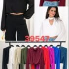 Μπλούζα - top με cut - out V και balloon τελείωμα , φαρδιά μανίκια - KALSEN - LO