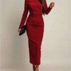 Μίντι φόρεμα με βάτες , πλάγια σούρα και διακοσμητική αγκράφα - SELIS - LO