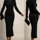 Μίντι φόρεμα με βάτες , πλάγια σούρα και διακοσμητική αγκράφα - SELIS - LO