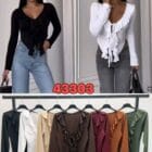 Μπλούζα με βολάν και κορδόνια στο μπροστινό μέρος - CALY - LO