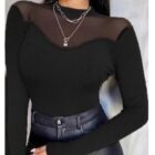  Μπλουζάκι με μακριά μανίκια και διαφάνεια στο επάνω μέρος , εφαρμοστό - KENIS - LO