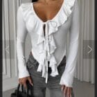 Μπλούζα με βολάν και κορδόνια στο μπροστινό μέρος - CALY - LO
