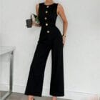 Ολόσωμη αμάνικη φόρμα με χρυσά κουμπιά και διακοσμητικές τσέπες - STAFI - LO