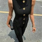 Ολόσωμη αμάνικη φόρμα με χρυσά κουμπιά και διακοσμητικές τσέπες - STAFI - LO