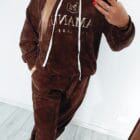 Απαλή κοτλέ σετ Φόρμα με Glam Διάθεση , κουκούλα , τσέπες μπροστά , κορδόνια - " Cozy Chic '' - LO