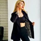 Oversized Σακάκι με Λεοπάρ Twist , κουμπί , Λεοπάρ φόδρα , φαρδίά γραμμή - ΄΄ Wild Lining΄΄ - LO