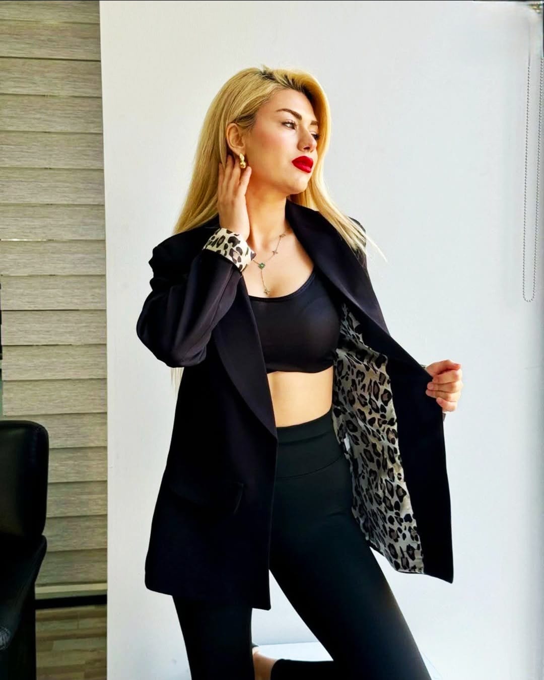 Oversized Σακάκι με Λεοπάρ Twist , κουμπί , Λεοπάρ φόδρα , φαρδίά γραμμή - ΄΄ Wild Lining΄΄ - LO