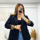 Oversized Σακάκι με Λεοπάρ Twist , κουμπί , Λεοπάρ φόδρα , φαρδίά γραμμή - ΄΄ Wild Lining΄΄ - LO