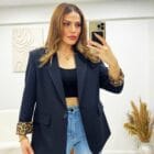 Oversized Σακάκι με Λεοπάρ Twist , κουμπί , Λεοπάρ φόδρα , φαρδίά γραμμή - ΄΄ Wild Lining΄΄ - LO