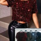 Τοπάκι Όλο Παγιέτα , ελαφρώς boxy γραμμή , κοντομάνικο - ΄΄Shimmer & Shine Glam Top '' - AD