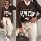 Φούτερ με Τριγωνική Λαιμόκοψη και Ενσωματωμένο Γιακά - "Preppy Insert Sweat" - AD