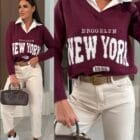 Φούτερ με Τριγωνική Λαιμόκοψη και Ενσωματωμένο Γιακά - "Preppy Insert Sweat" - AD