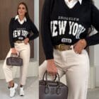 Φούτερ με Τριγωνική Λαιμόκοψη και Ενσωματωμένο Γιακά - "Preppy Insert Sweat" - AD