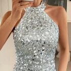 Μπλούζα γεμάτη παγιέτες με ανοιχτούς ώμους και πλάτη - "Backless Spark Halter" - LO