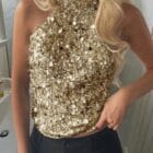 Μπλούζα γεμάτη παγιέτες με ανοιχτούς ώμους και πλάτη - "Backless Spark Halter" - LO