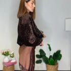 Bomber τζάκετ με φερμουάρ , καλυμμένο με παγιέτες , φόδρα - "Electric Glimmer Bomber" - LO