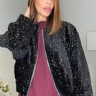 Bomber τζάκετ με φερμουάρ , καλυμμένο με παγιέτες , φόδρα - "Electric Glimmer Bomber" - LO