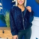 Bomber τζάκετ με φερμουάρ , καλυμμένο με παγιέτες , φόδρα - "Electric Glimmer Bomber" - LO