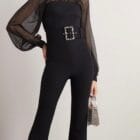 Ολόσωμη φόρμα με διαφάνειες στα μανίκια και λαιμό , λάμψη ασημένια στρας στη ζώνη , Η βασίλισσα της νύχτας δεν χρειάζεται στέμμα - Crystal Reign - LO