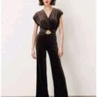 Βελουδινή Ολόσωμη Φόρμα με Ανοιχτό Ντεκολτέ , Στρας και Αγκράφα -Αστραφτερή Αρχοντιά - " Velour Étoile '' - LO